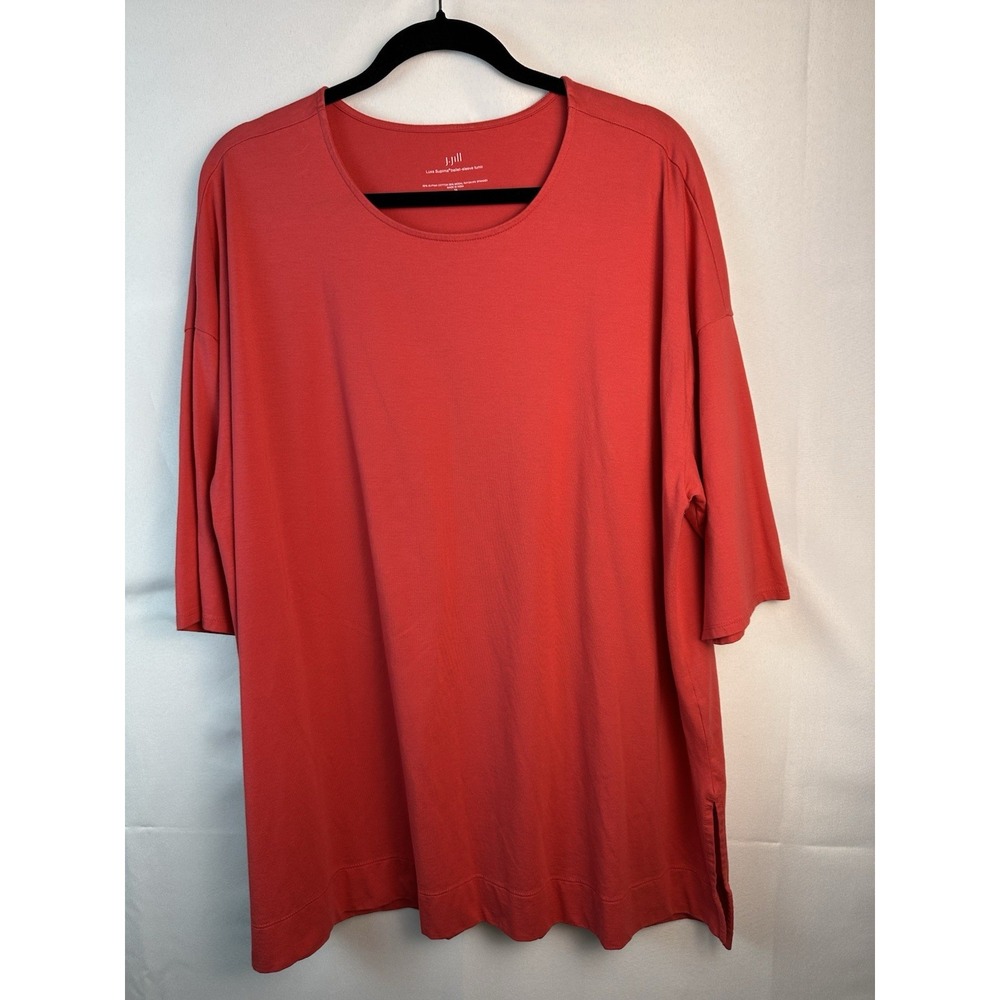 J.Jill Top Women's Sz 3X Coral Red Luxe Supima Ballet Sleeves Tunic Basic Blous